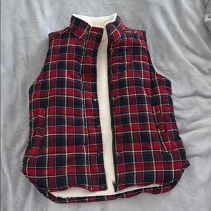Flannel fuzzy vest w pockets